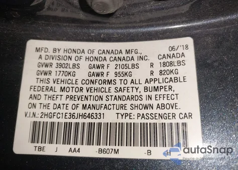 2018 Honda Civic Ex-T из США, поврежденный, VIN 2HGFC1E36JH646331